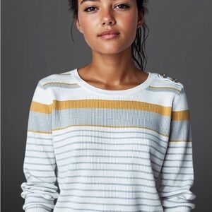 Joseph A. Petite Striped Button-Shoulder Sweater Silk Blend - XS/P